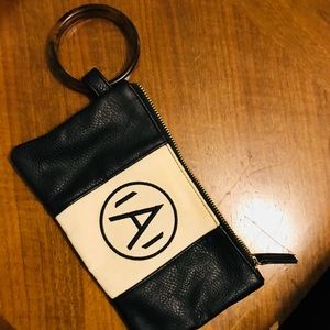 Wristlet bangle A clutch black faux leather canvas